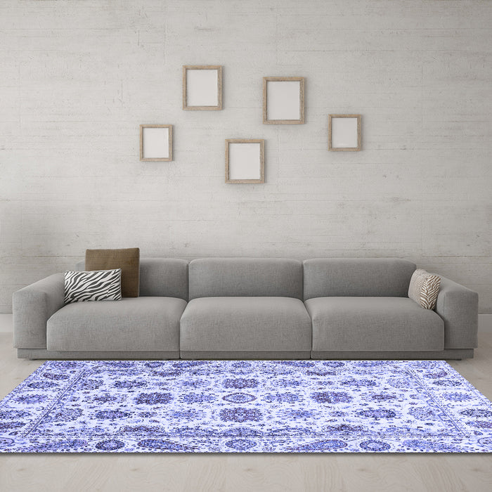 Machine Washable Oriental Blue Traditional Rug in a Living Room, wshabs3121blu