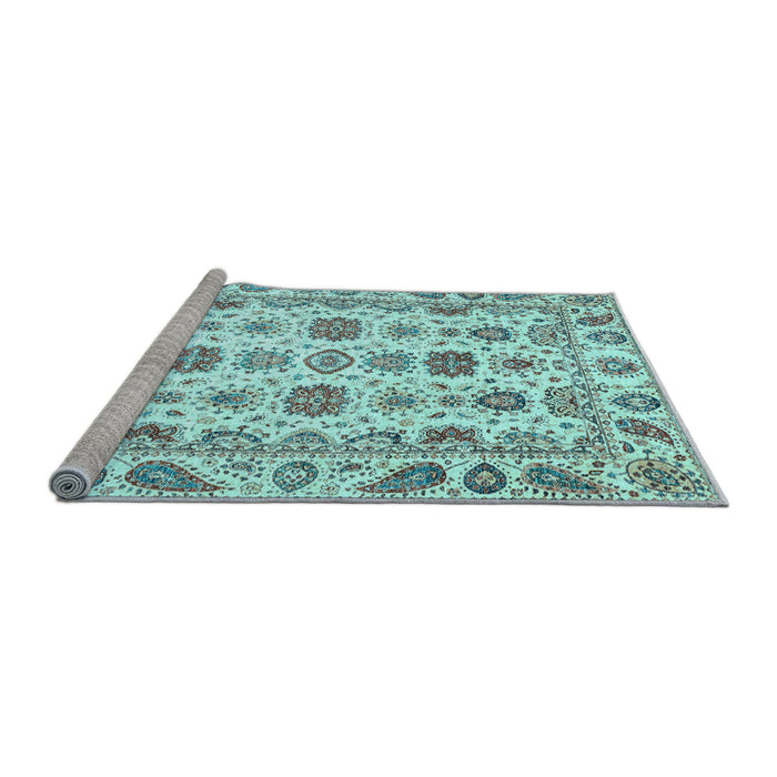 Sideview of Machine Washable Oriental Light Blue Traditional Rug, wshabs3121lblu