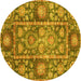 Round Machine Washable Oriental Yellow Traditional Rug, wshabs3122yw