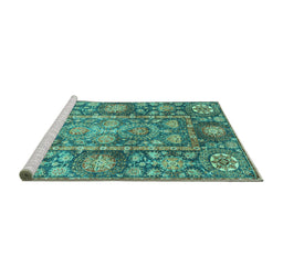 Sideview of Machine Washable Oriental Turquoise Traditional Area Rugs, wshabs3122turq