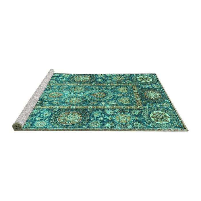 Sideview of Machine Washable Oriental Turquoise Traditional Area Rugs, wshabs3122turq