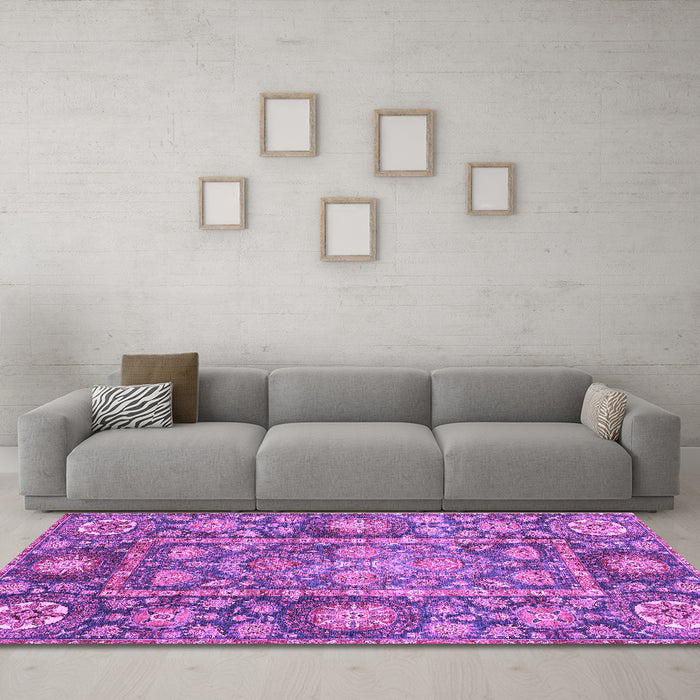 Machine Washable Oriental Purple Traditional Area Rugs in a Living Room, wshabs3122pur
