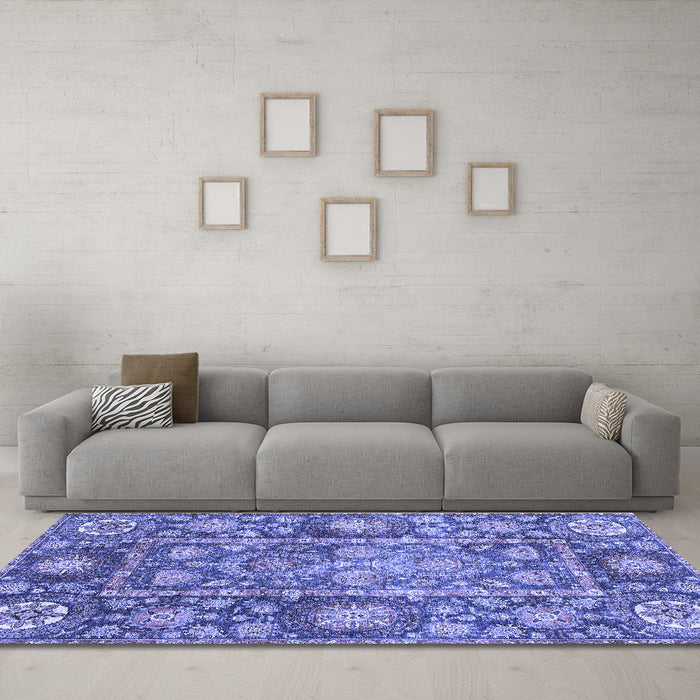 Machine Washable Oriental Blue Traditional Rug in a Living Room, wshabs3122blu