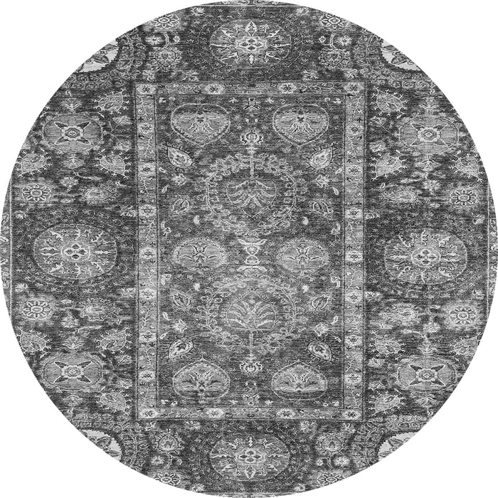 Round Machine Washable Oriental Gray Traditional Rug, wshabs3122gry