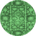 Round Machine Washable Oriental Emerald Green Traditional Area Rugs, wshabs3122emgrn