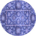 Round Machine Washable Oriental Blue Traditional Rug, wshabs3122blu