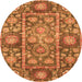 Round Machine Washable Oriental Orange Traditional Area Rugs, wshabs3122org