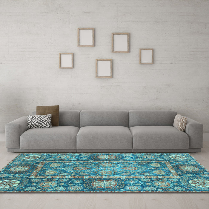 Machine Washable Oriental Light Blue Traditional Rug in a Living Room, wshabs3122lblu