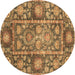 Round Oriental Brown Traditional Rug, abs3122brn