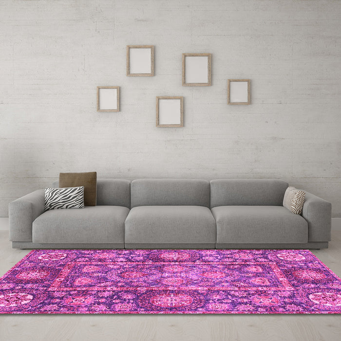 Machine Washable Oriental Pink Traditional Rug in a Living Room, wshabs3122pnk
