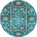 Round Oriental Light Blue Traditional Rug, abs3122lblu