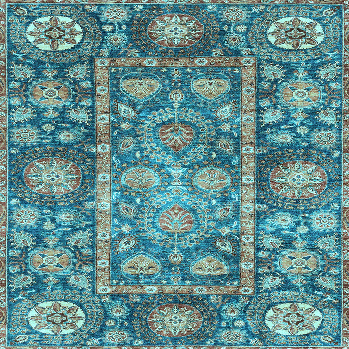 Square Machine Washable Oriental Light Blue Traditional Rug, wshabs3122lblu