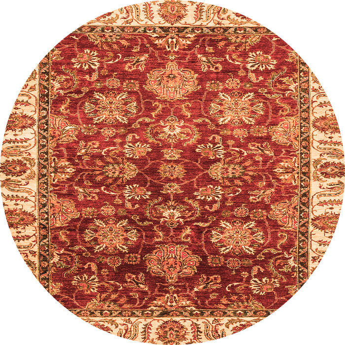 Round Machine Washable Oriental Orange Traditional Area Rugs, wshabs3123org