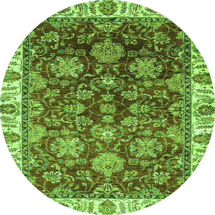 Round Machine Washable Oriental Green Traditional Area Rugs, wshabs3123grn