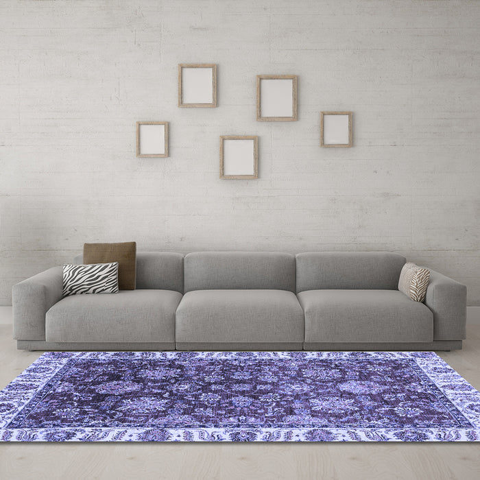Machine Washable Oriental Blue Traditional Rug in a Living Room, wshabs3123blu