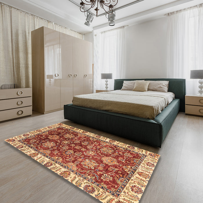 Abstract Red Oriental Rug in a Bedroom, abs3123