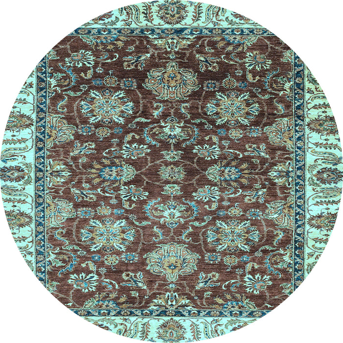 Round Machine Washable Oriental Light Blue Traditional Rug, wshabs3123lblu