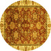 Round Machine Washable Oriental Yellow Traditional Rug, wshabs3123yw