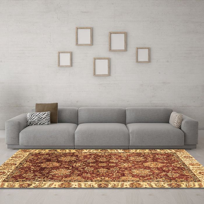 Machine Washable Oriental Brown Traditional Rug in a Living Room,, wshabs3123brn