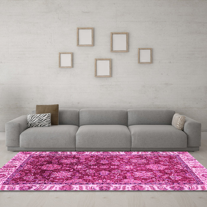 Machine Washable Oriental Pink Traditional Rug in a Living Room, wshabs3123pnk