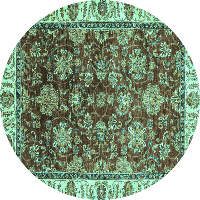 Round Oriental Turquoise Traditional Rug, abs3123turq