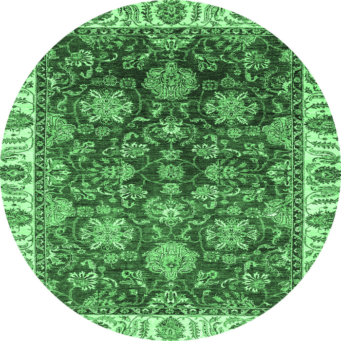 Round Machine Washable Oriental Emerald Green Traditional Area Rugs, wshabs3123emgrn