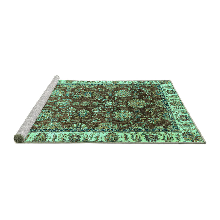 Sideview of Machine Washable Oriental Turquoise Traditional Area Rugs, wshabs3123turq