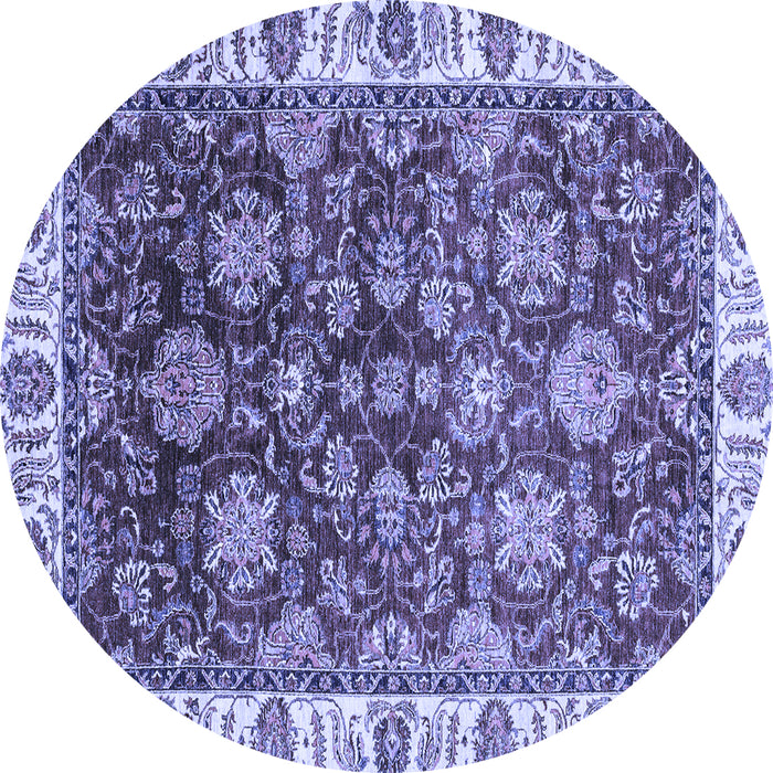 Round Machine Washable Oriental Blue Traditional Rug, wshabs3123blu