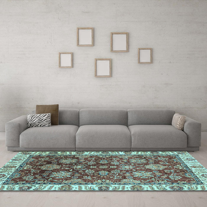 Machine Washable Oriental Light Blue Traditional Rug in a Living Room, wshabs3123lblu