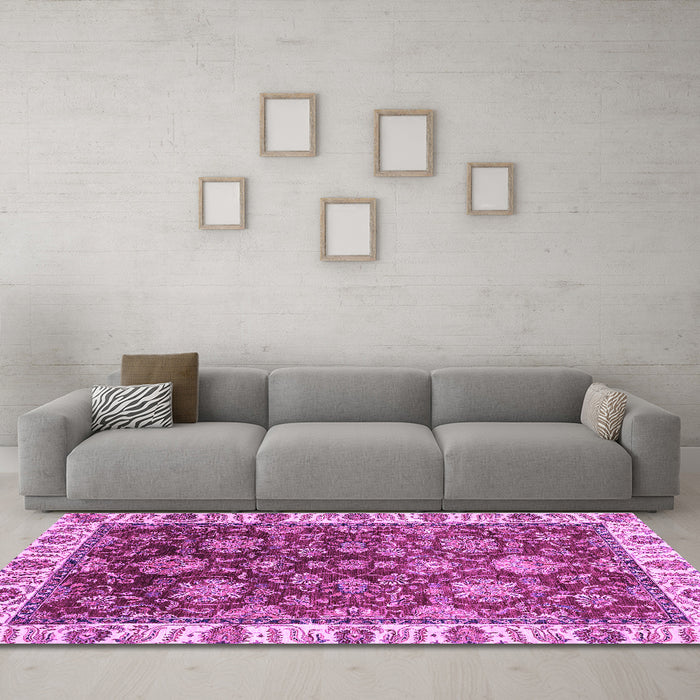 Machine Washable Oriental Purple Traditional Area Rugs in a Living Room, wshabs3123pur