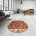 Round Machine Washable Abstract Red Rug in a Office, wshabs3123