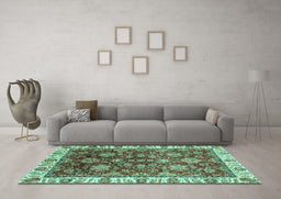 Machine Washable Oriental Turquoise Traditional Area Rugs in a Living Room,, wshabs3123turq