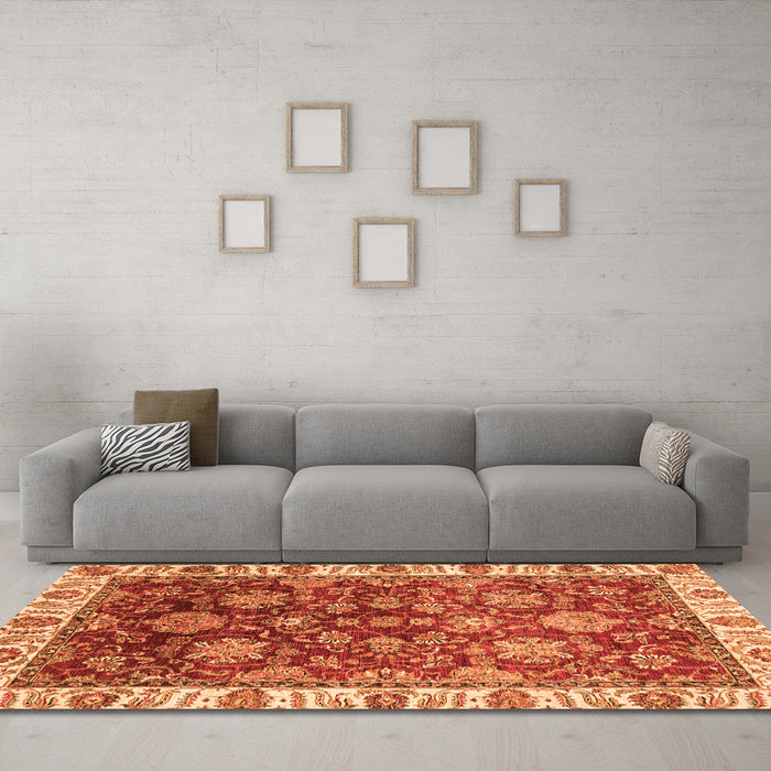 Machine Washable Oriental Orange Traditional Area Rugs in a Living Room, wshabs3123org