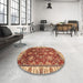 Round Abstract Red Oriental Rug in a Office, abs3123