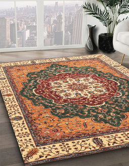 Abstract Dark Sienna Brown Modern Rug in Family Room, abs3124