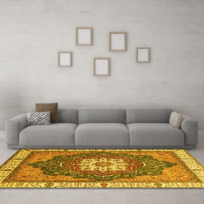 Machine Washable Abstract Yellow Modern Rug in a Living Room, wshabs3124yw