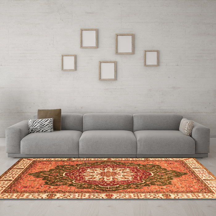 Machine Washable Abstract Orange Modern Area Rugs in a Living Room, wshabs3124org
