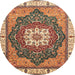 Round Machine Washable Abstract Dark Sienna Brown Rug, wshabs3124