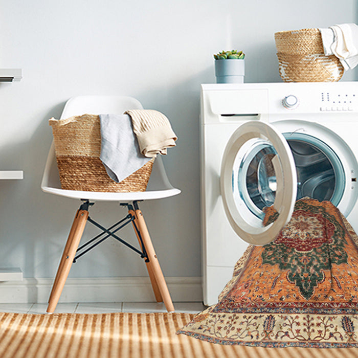 Machine Washable Abstract Dark Sienna Brown Rug in a Washing Machine, wshabs3124