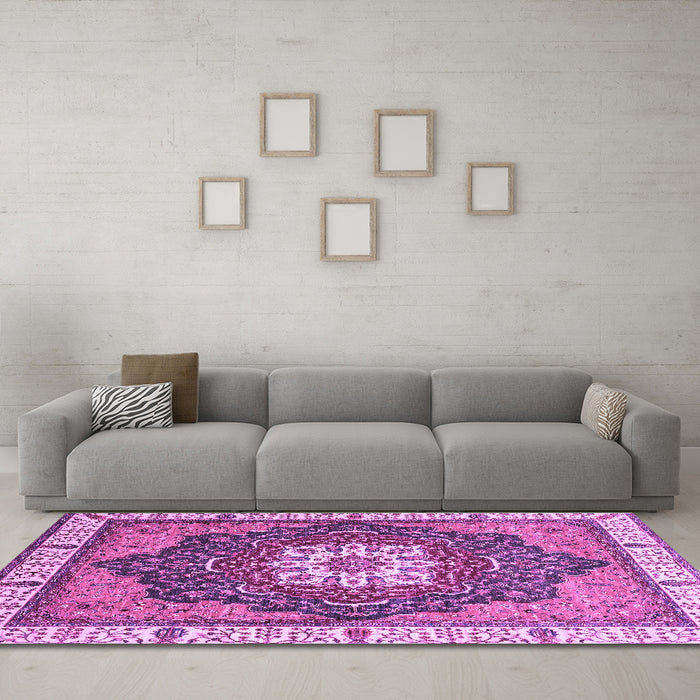 Machine Washable Abstract Purple Modern Area Rugs in a Living Room, wshabs3124pur