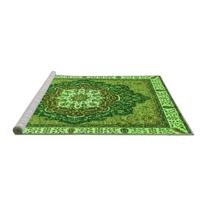 Sideview of Machine Washable Abstract Green Modern Area Rugs, wshabs3124grn