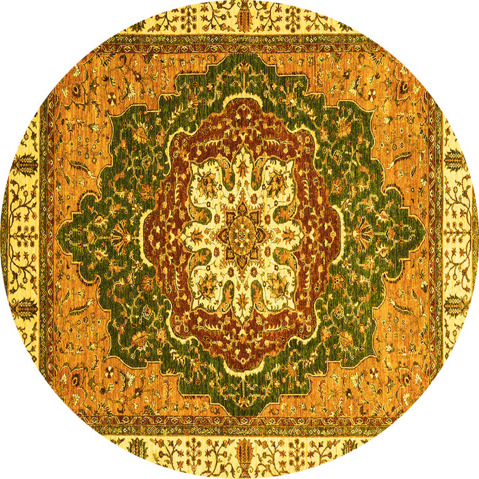 Round Abstract Yellow Modern Rug, abs3124yw