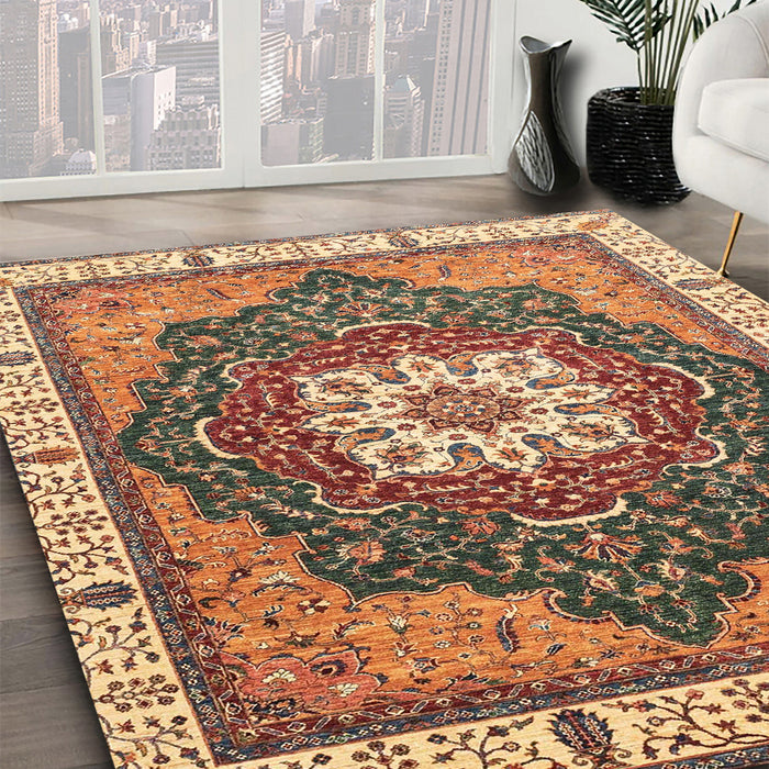 Abstract Dark Sienna Brown Modern Rug in Family Room, abs3124