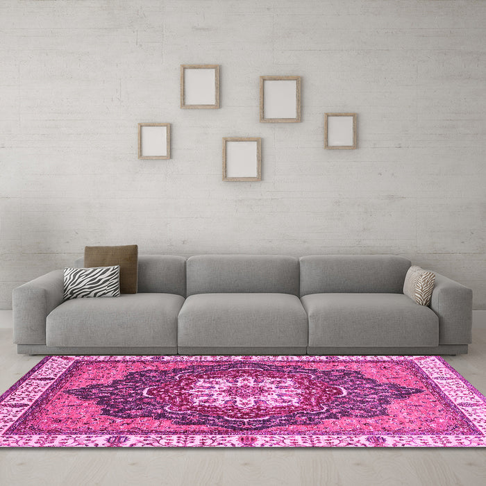 Machine Washable Abstract Pink Modern Rug in a Living Room, wshabs3124pnk