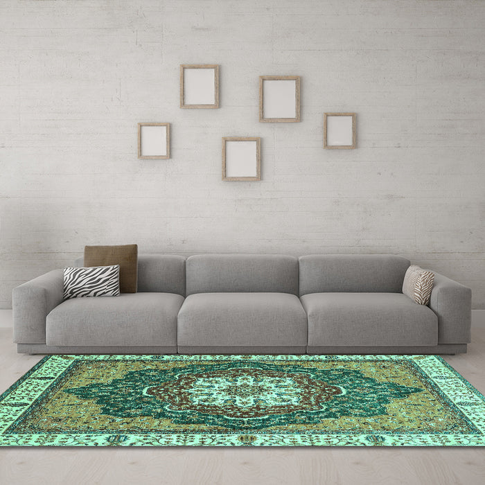 Machine Washable Abstract Turquoise Modern Area Rugs in a Living Room,, wshabs3124turq
