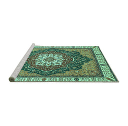 Sideview of Machine Washable Abstract Turquoise Modern Area Rugs, wshabs3124turq