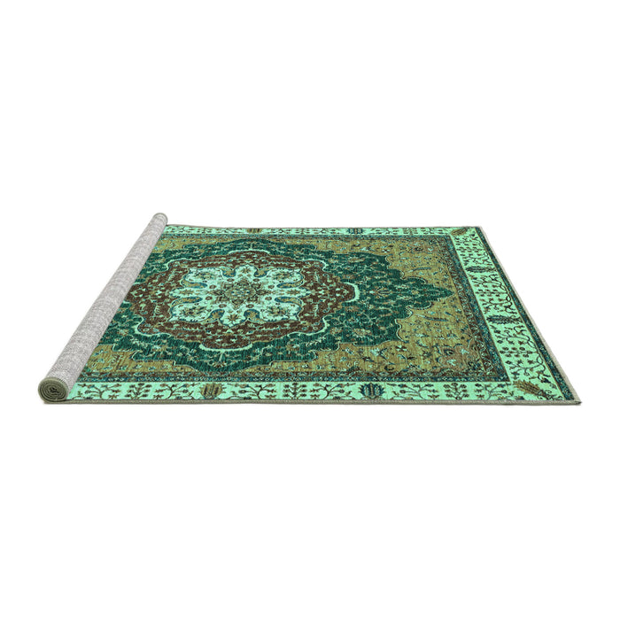 Sideview of Machine Washable Abstract Turquoise Modern Area Rugs, wshabs3124turq