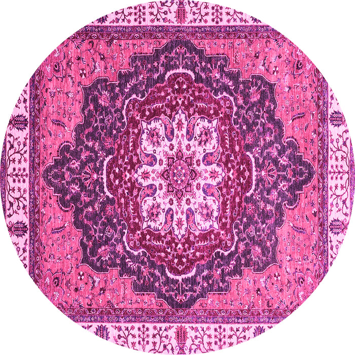 Round Machine Washable Abstract Pink Modern Rug, wshabs3124pnk