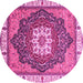 Round Machine Washable Abstract Pink Modern Rug, wshabs3124pnk