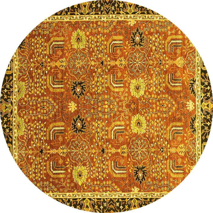 Round Machine Washable Oriental Yellow Traditional Rug, wshabs3125yw